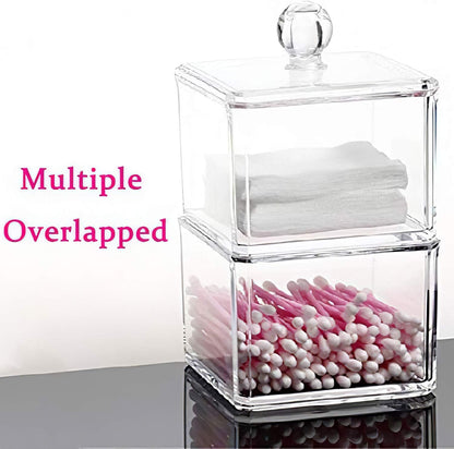 Skiennix Stackable Square Acrylic Cotton Ball Holder - Elegant Q-Tip Dispenser for Bathroom | Single Pack