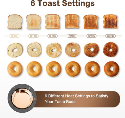 Mecity 4-Slice Long Slot Toaster - Extra Wide Slots, Warming Rack & 6 Browning Settings | Stainless Steel, Grey