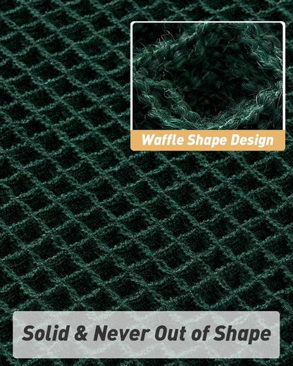 AMOAMI Upgraded Waffle Bath Mat, Super Absorbent Non Slip Bath Mats for Bathroom Floor, Machine Washable Bathroom Rugs with Tassels, Rubber Backed Bathroom Mats, Ultra Soft, 17" x 24", Dark Green