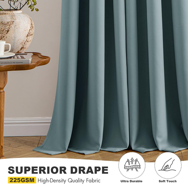 MIULEE Dusty Blue Blackout Curtains - Bedroom Window Treatment Curtains Thermal Insulated Room Darkening Drapes for Living Room Kitchen Grommet Light Blocking Drapery, 40 x 45 Inches Long, 2 Panels