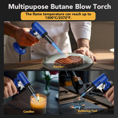 Sondiko Butane Torch - Adjustable Kitchen & BBQ Lighter for Welding | Blue & Black Design