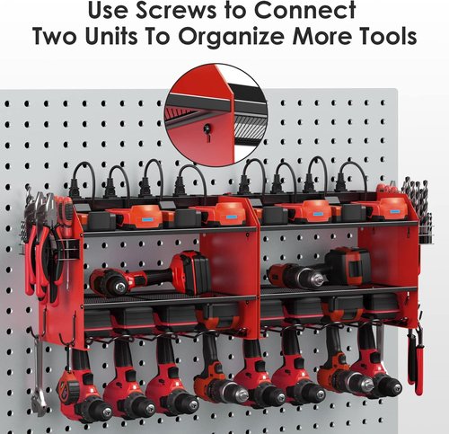 CCCEI Modular Power Tool Organizer - Wall Mount Charging Station & Heavy-Duty Rack - Red, 1 Pack