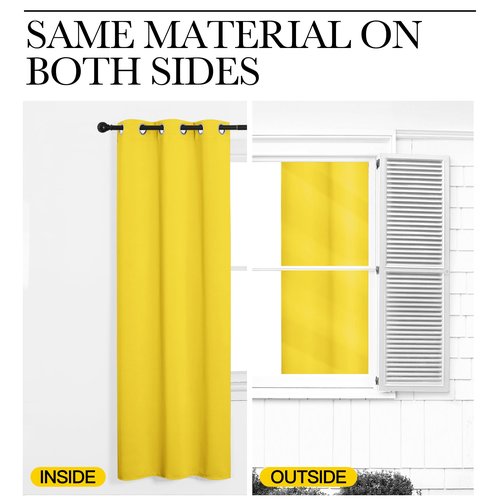 NICETOWN Window Curtain Panels, Thermal Insulated Solid Grommet Draperies/Drapes for Basement (Bright Yellow, 1 Pair, 34 by 84-inch)