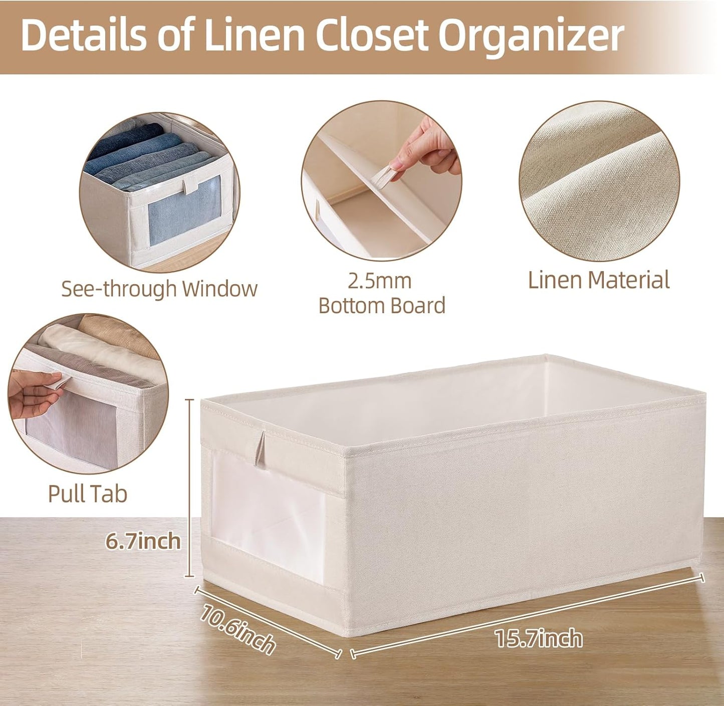 Pradnel Linen Closet Organizers - 4 Pack Foldable Storage Bins with Clear Window for Clothing & Jeans