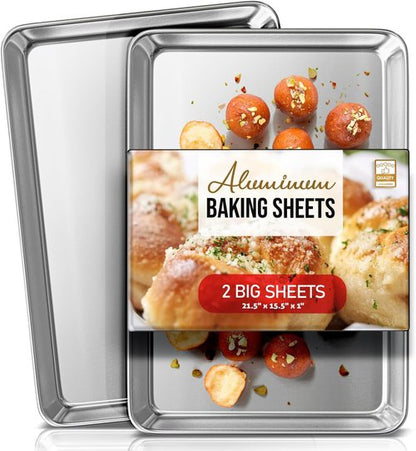 Eatex Aluminum Baking Sheet Set - Nonstick 21” x 15” Large Cookie Sheets | 2 Pack Baking Pans