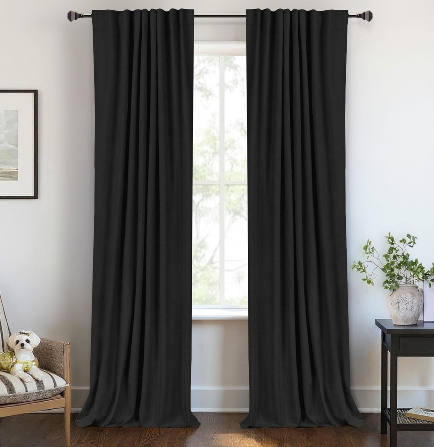 Regine Switzerland 100% Blackout Linen Curtains - Thermal Insulated Drapes, 50" W x 108" L, Black