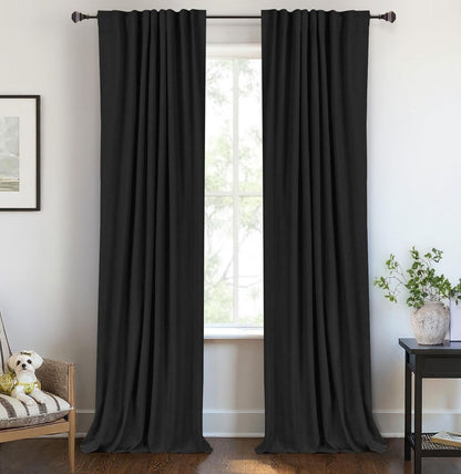 Regine Switzerland 100% Blackout Linen Curtains - Thermal Insulated Drapes, 50" W x 108" L, Black