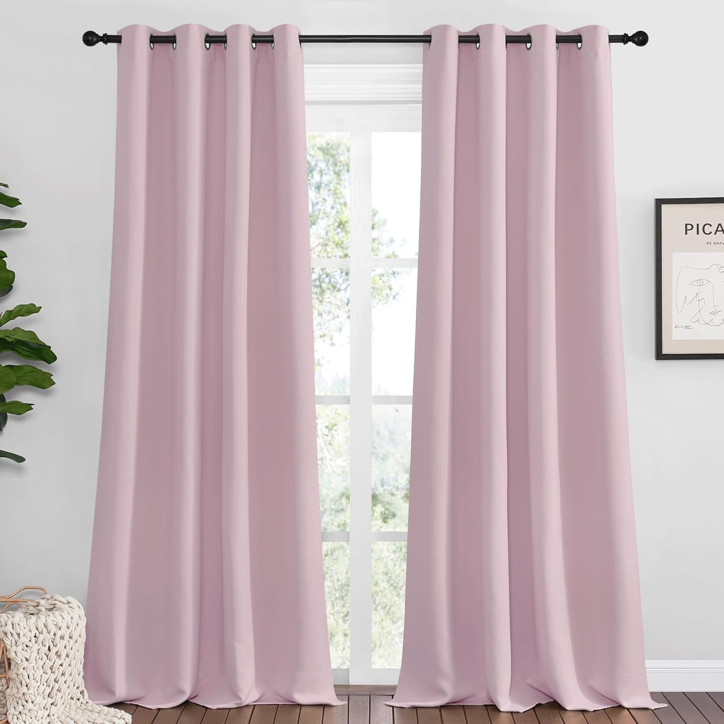 NICETOWN Baby Pink Blackout Curtains - 90-Inch Thermal Insulated Drapes for Large Windows | 2 Panels, 55" Wide