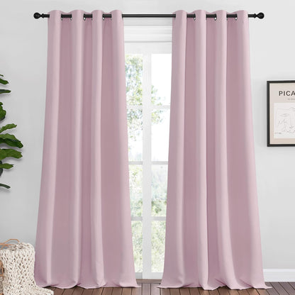 NICETOWN Baby Pink Blackout Curtains - 90-Inch Thermal Insulated Drapes for Large Windows | 2 Panels, 55" Wide