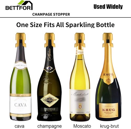 Champagne Stoppers with Stainless Steel Champagne Saver with Food Grade Silicone Leak proof Keep Fresh Suitable for Champagne, Cava, Prosecco and Sparkling (Gold, 3 Pack)