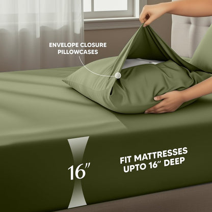 Utopia Bedding California King Size Sheet Set – 4 Piece Bed Sheets, Soft and Breathable Microfiber, Includes 1 Fitted Sheet, 1 Flat Sheet and 2 Pillowcases – Oeko Tex (Olive)