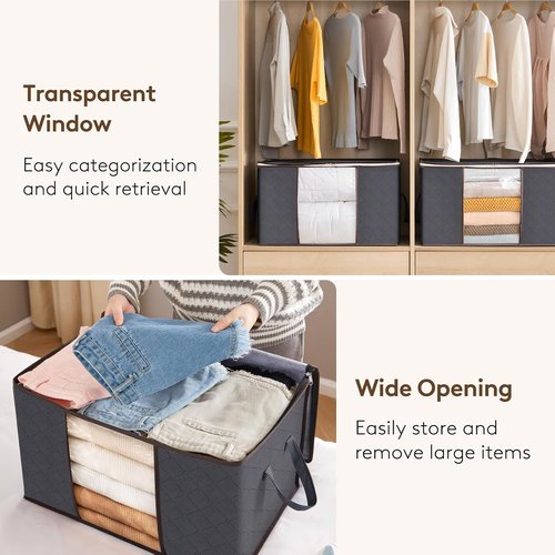 Lifewit 60L Clothes Storage Bins - 8 Pack Foldable Bags with Lids, Clear Window & Reinforced Handles