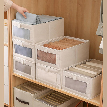 Skiennix Linen Closet Organizers - 6 Pack Foldable Storage Bins with Clear Window for Clothing & Jeans