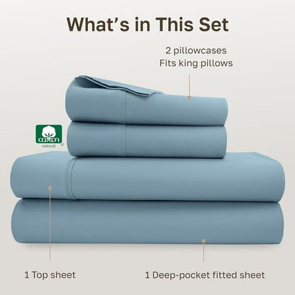 California Design Den King Size Bed Sheets Set - 100% Soft Cotton, 400 Thread Count, Silky Smooth Sateen - Sky Blue