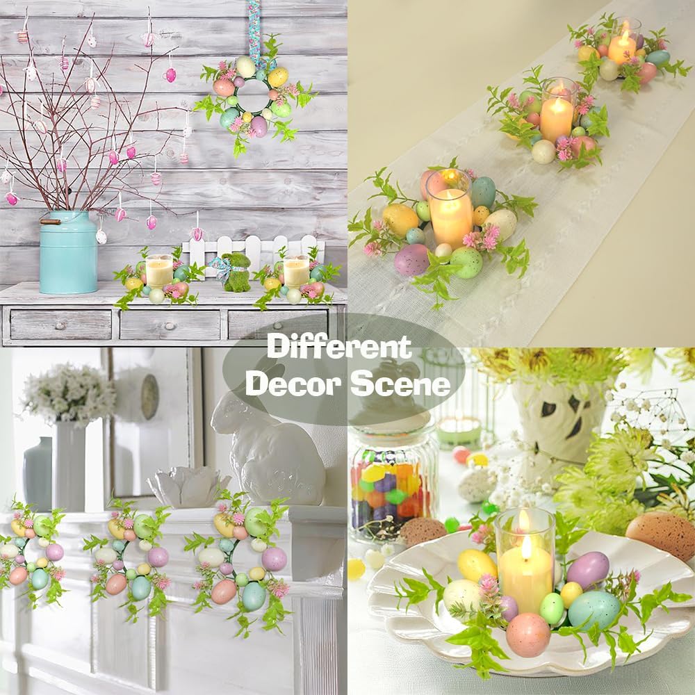3Pcs Easter Egg Candle Holder Rings - Pastel Mini Wreaths for Spring Decor | 9" Centerpieces for Holiday Tables