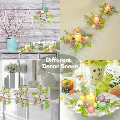 Skiennix Easter Egg Candle Rings - 3-Piece Mini Wreath Set for Spring Home Decor | 9" Pastel Holders
