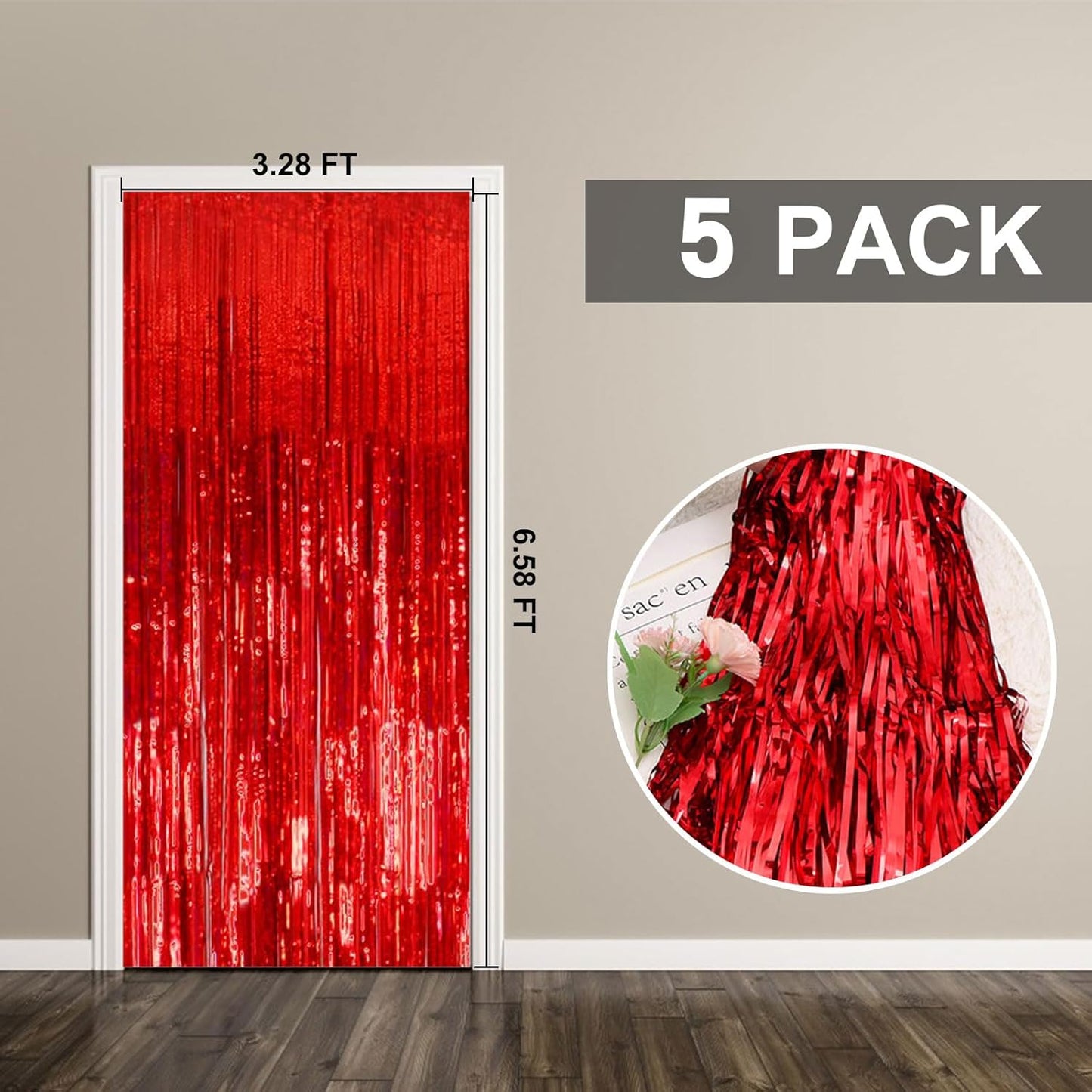 Regine Switzerland Red Metallic Foil Curtain Backdrop - 5 Pack Tinsel Fringe for Parties & Events