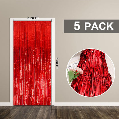 Regine Switzerland Red Metallic Foil Curtain Backdrop - 5 Pack Tinsel Fringe for Parties & Events