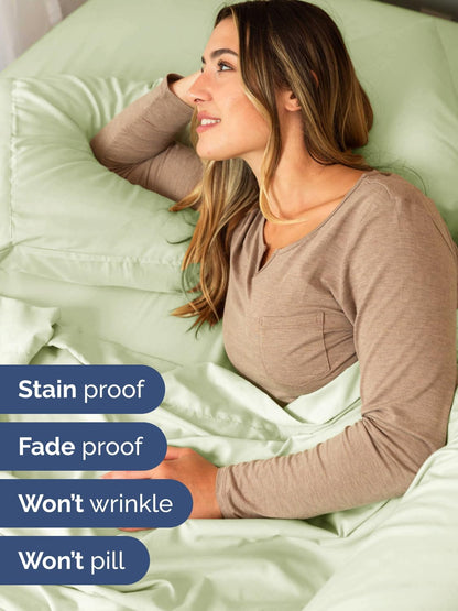 Skiennix Extra Deep Twin Sheet Set - 4 Piece Breathable Cooling Bedding - Soft Wrinkle-Free Light Sage