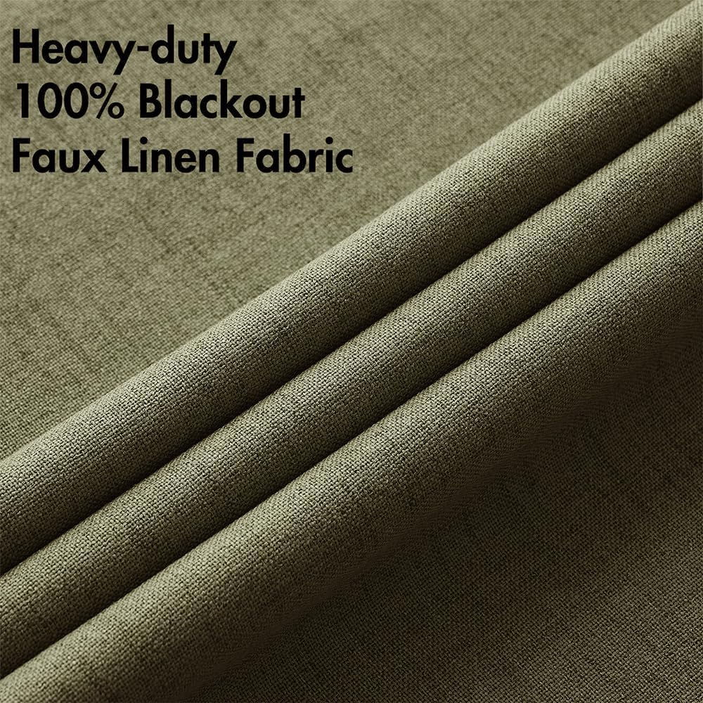 MIULEE Blackout Curtains - 100% Thermal Insulated Linen Texture Drapes | Light Olive Green, 52x72 Inch (2 Panels)