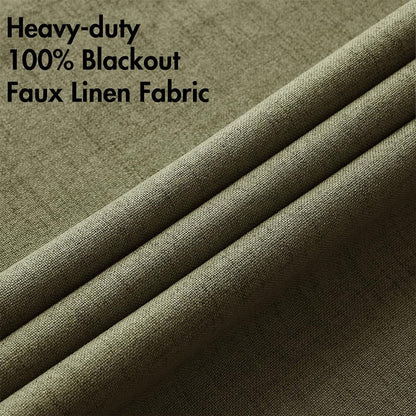 MIULEE Blackout Curtains - 100% Thermal Insulated Linen Texture Drapes | Light Olive Green, 52x72 Inch (2 Panels)