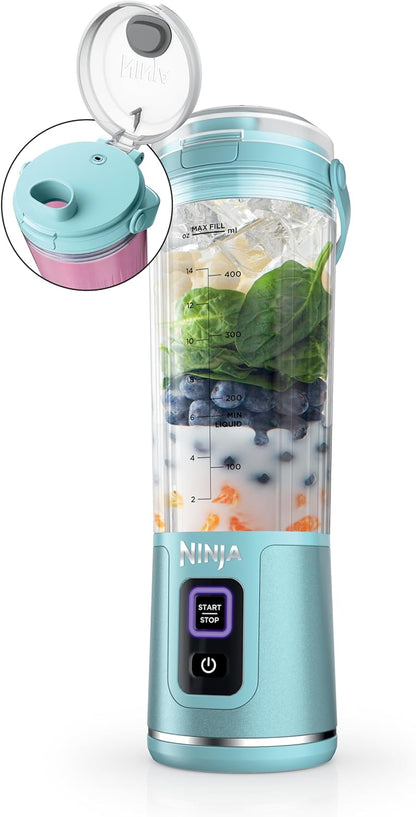 Ninja Blast Portable Blender - Cordless 18oz Personal Blender for Smoothies & Shakes | BPA-Free, Leakproof Lid, USB-C Rechargeable, Tinted Aqua