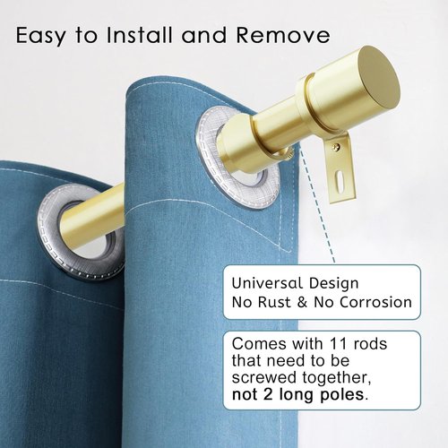 Byondeth Curtain Rods - Adjustable 16 to 170 Inches | 1 Inch Diameter with Elegant Warm Gold Aluminium Finials