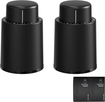 Wine Stoppers Vacuum, Reusable Silicone Wine Bottle Stopper Wine Saver Wine Preserver with Date Dial, Best Christmas and Birthday Gifts - 2 Pack