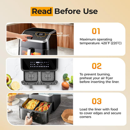 Vailnd Disposable Air Fryer Liners - 100 Pcs 8x5.5 Inch Rectangle Parchment Paper for Ninja & Chefman