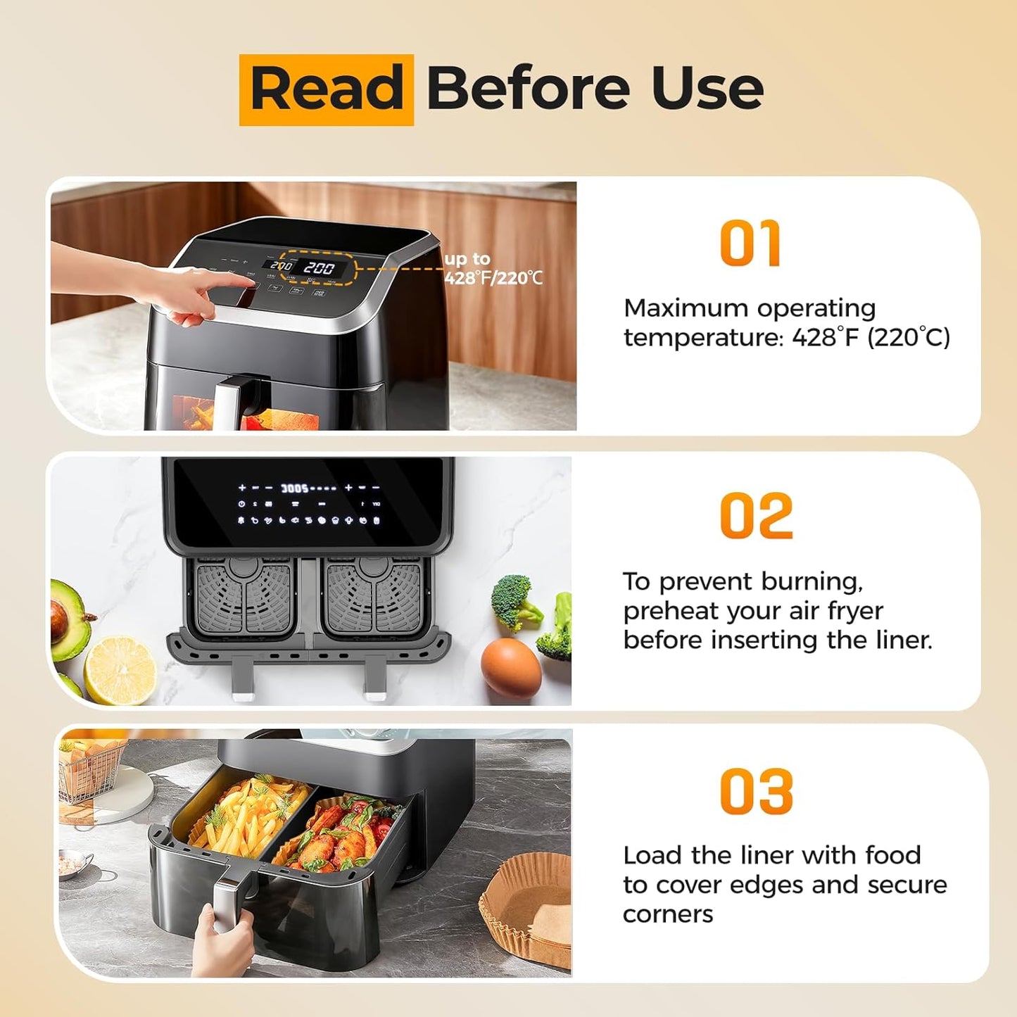 Vailnd Air Fryer Liners - 125 Pcs Disposable Parchment Paper for Ninja & Chefman Dual Basket | 8x5.5 Inch