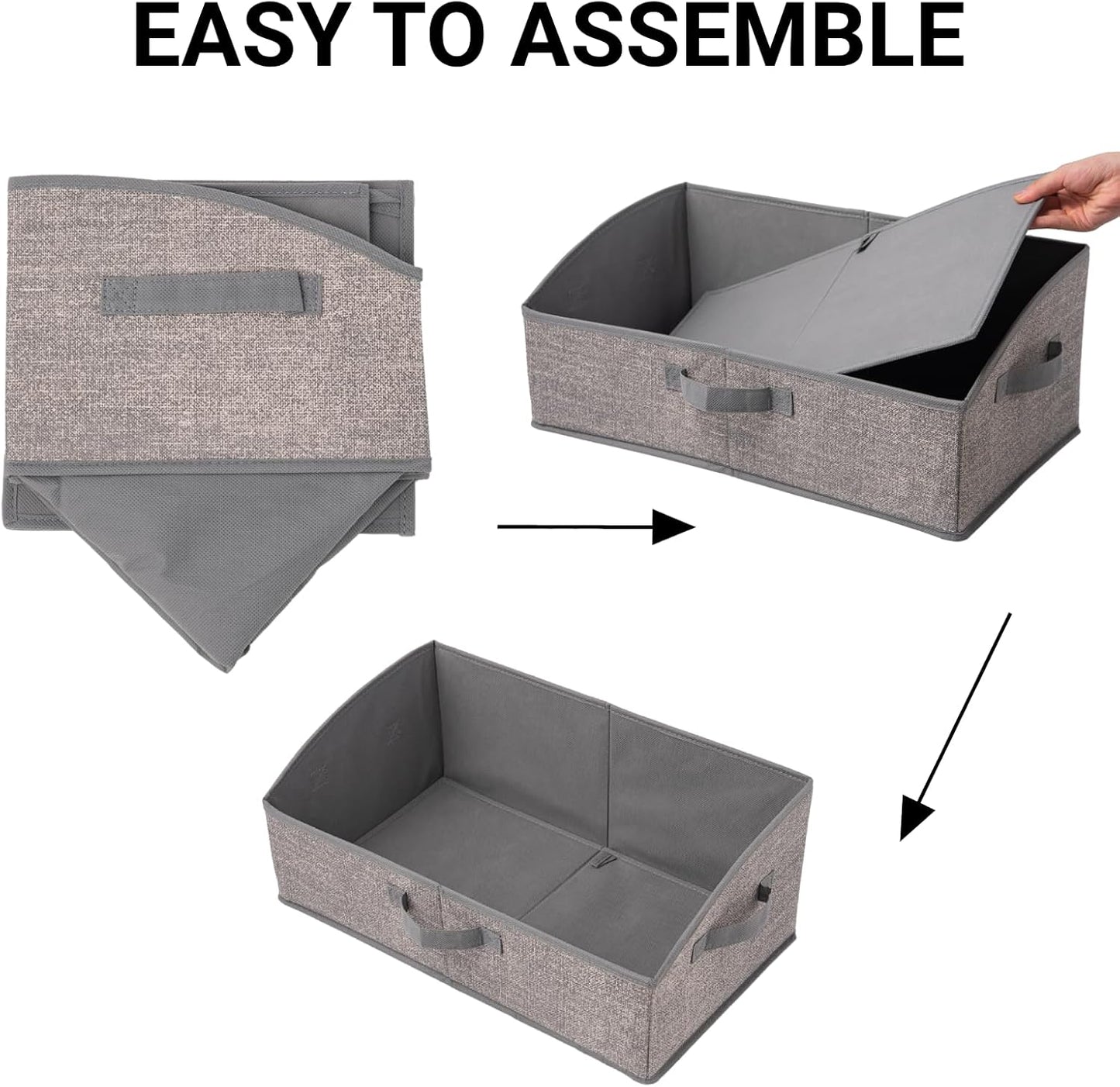 Skiennix Foldable Closet Organizers - Large Capacity Storage Boxes with Handles | Grey 3-Pack