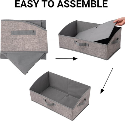 Skiennix Foldable Closet Organizers - Large Capacity Storage Boxes with Handles | Grey 3-Pack