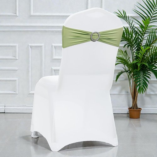 MDS Spandex Chair Sashes - Premium Stretch Covers with Buckle Slider | Universal Fit for Weddings & Events - Sage Green