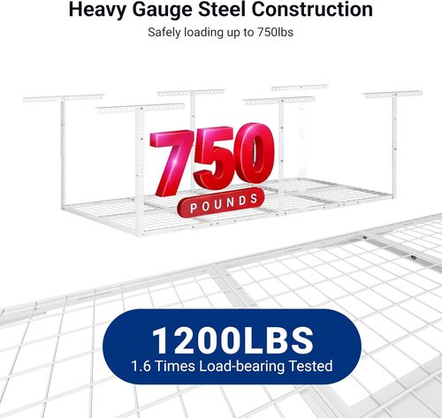 FLEXIMOUNTS 3x8 Overhead Garage Storage Rack - Heavy Duty Metal Ceiling Organizer | 2-Pack, White
