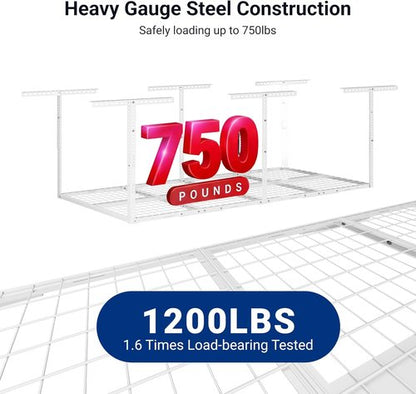 FLEXIMOUNTS 3x8 Overhead Garage Storage Rack - Heavy Duty Metal Ceiling Organizer | 2-Pack, White