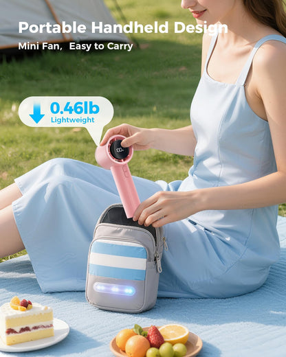 Sweetfull Portable Handheld Fan - Rechargeable Mini Turbo Fan with Flashlight & Digital Display | Pink