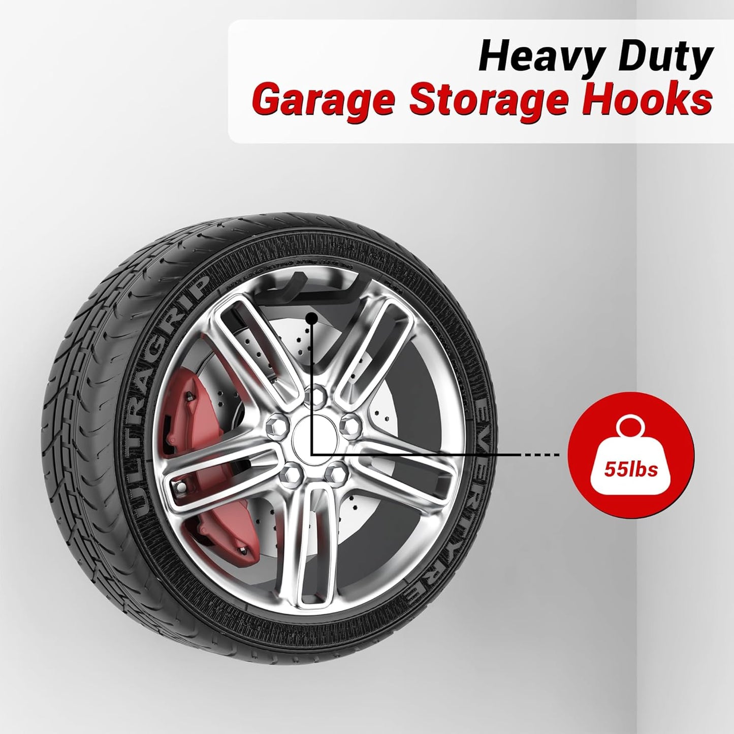 Ultrawall Heavy Duty Garage Storage Hooks - 12.4 Inch Wall Mount Tool Organizer | 2 Pack for Tires, Ladders & More
