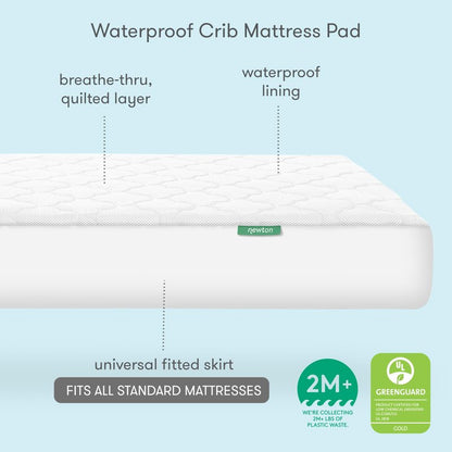 Newton Baby Waterproof Crib Mattress Pad | Ultra-Breathable Quilted Layer for Comfort & Universal Fitted Skirt for Secure Fit | Machine Washable | Crib Mattress Protector Pad Waterproof, 2 Packs