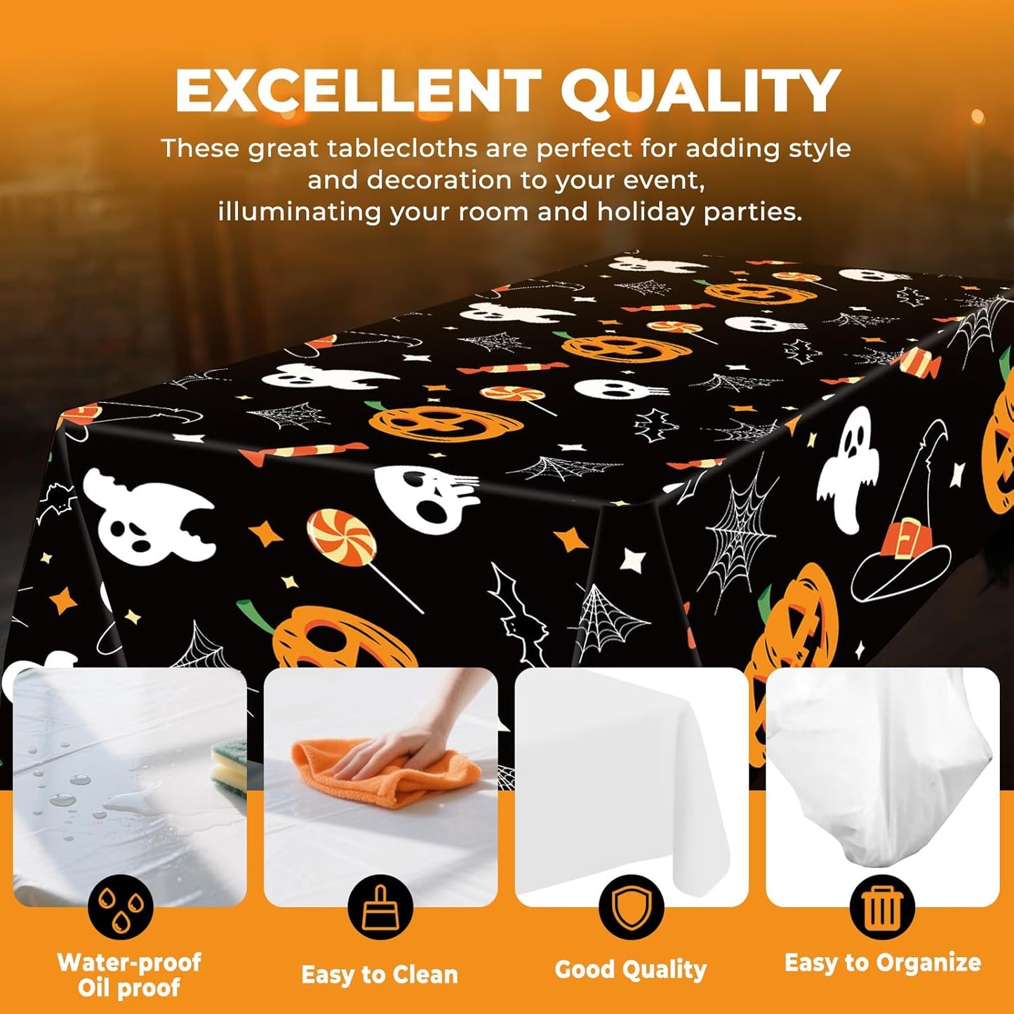 Skiennix Halloween Tablecloth - 6 Pack Rectangular Plastic Covers | 54" x 108" Spider Web Design