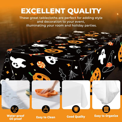 Skiennix Halloween Tablecloth - 6 Pack Rectangular Plastic Covers | 54" x 108" Spider Web Design
