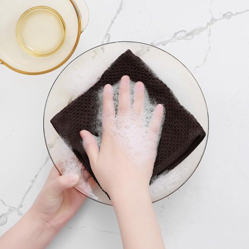 Homaxy 100% Cotton Waffle Weave Dish Cloths - Ultra Soft & Absorbent Quick Drying, 12-Pack, Dark Brown