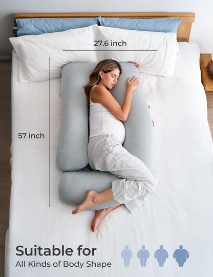 Momcozy Pregnancy Pillows with Cooling Cover, U-Shaped Full Body Maternity Pillow for Side Sleepers 57 Inch - Support for Back, Hip, Belly, Legs for Pregnant Women