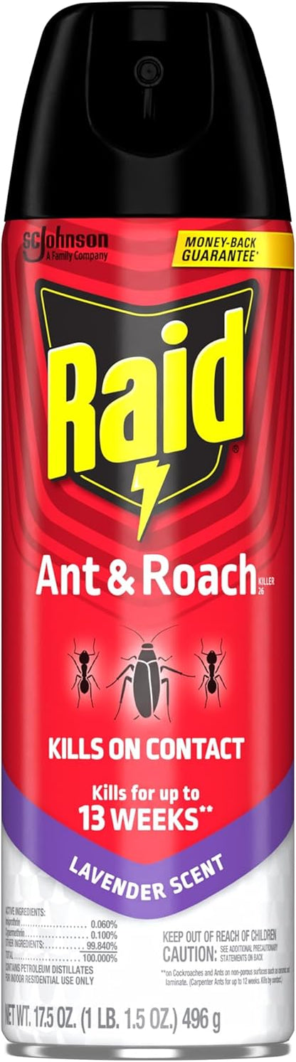 Raid Ant & Roach Killer Spray - Long-Lasting Lavender Scent, 17.5 oz | Pack of 2