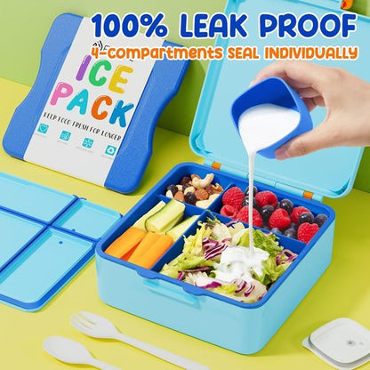 Fimibuke Bento Box - Leak Proof Lunch Container with Ice Pack | 4 Compartments, BPA Free, Microwave Safe for Kids & Adults