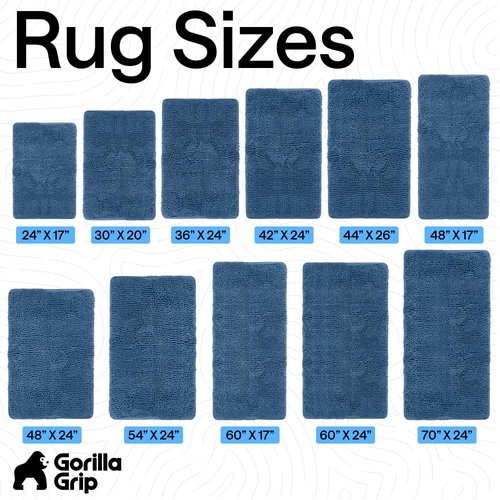 GORILLA GRIP Bath Rug Mat 44x26, Thick Soft Absorbent Chenille, Quick Dry Microfiber Mats, Rubber Backing Washable Shower Floor Rugs, Bathmat Runner, US Designed Bathroom Home Decor Accessories Blue