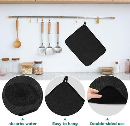 GeeRic Microfiber Dish Drying Mat - Super Absorbent Reversible Kitchen Pad | 12x16 Inch Black