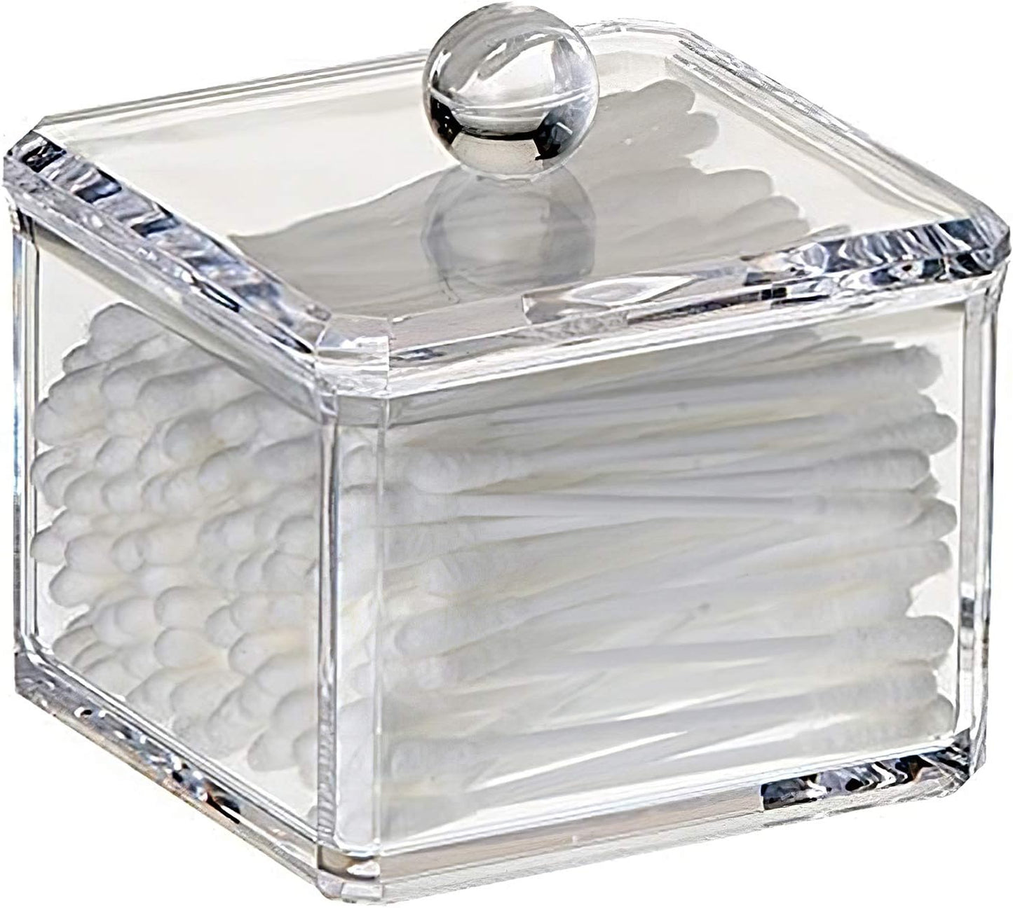 Skiennix Stackable Square Acrylic Cotton Ball Holder - Elegant Q-Tip Dispenser for Bathroom | Single Pack