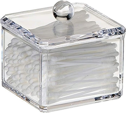 Skiennix Stackable Square Acrylic Cotton Ball Holder - Elegant Q-Tip Dispenser for Bathroom | Single Pack