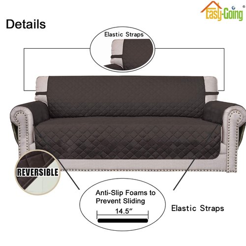 Easy-Going Reversible Oversized Couch Cover for 3 Cushion Couch Sofa Cover for Dogs Water Resistant Furniture Protector Cover with Foam Sticks for Pet (Oversized Sofa, Chocolate/Ivory)