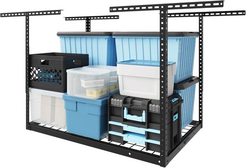 FLEXIMOUNTS 2x3 Overhead Garage Storage Rack - Adjustable Heavy-Duty Metal Ceiling Organizer | 155lbs Capacity, Black